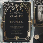 Art Deco Elegant Black Gold 20s Classic Wedding Invitation<br><div class="desc">Art Deco Elegant Black Gold Classic 20s Wedding

The details in this model are printed,  not foil stamped. However,  the same design with gold foil stamping is available in our collection</div>