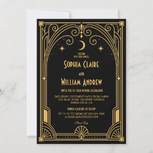 Art Deco Elegant Black Gold Wedding Invitation