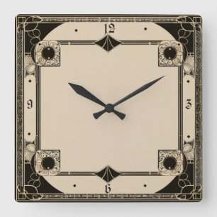 Art Deco Elegant Black Square Wall Clock