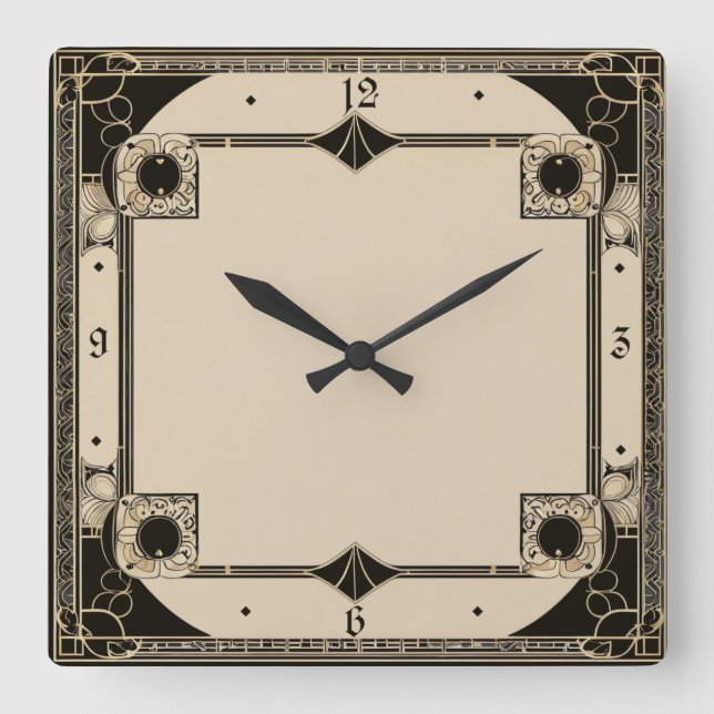 Art Deco Elegant Black Square Wall Clock (Front)