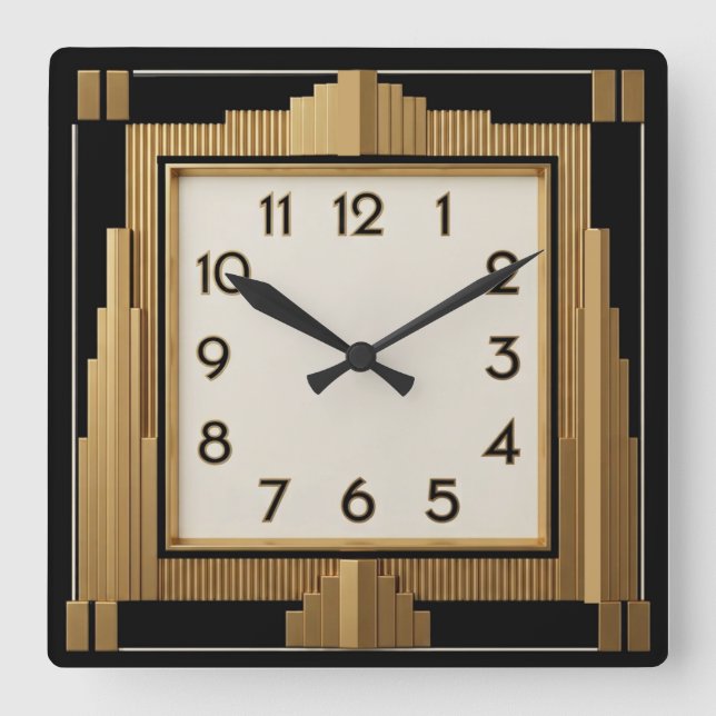 Art Deco Elegant Black Square Wall Clock (Front)