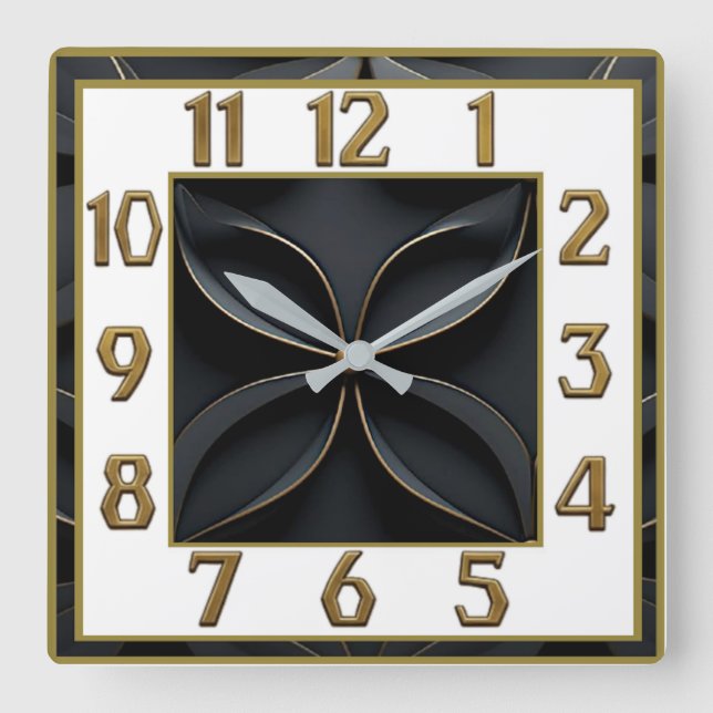 Art Deco Elegant Black Square Wall Clock (Front)