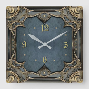 Art Deco Elegant Blue Square Wall Clock