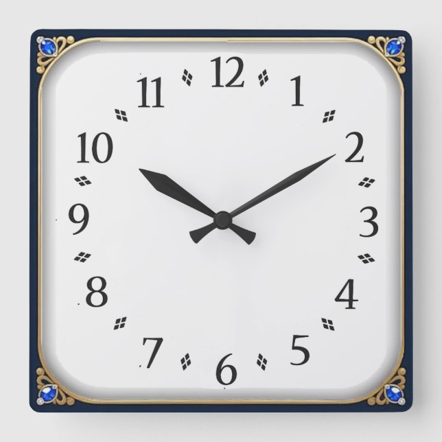 Art Deco Elegant Blue Square Wall Clock (Front)
