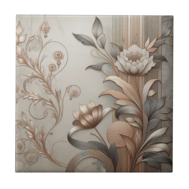 Art Deco: Elegant Botanicals and Geometric Luxury Ceramic Tile (Front)