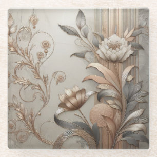 Art Deco: Elegant Botanicals and Geometric Luxury Glass Coaster