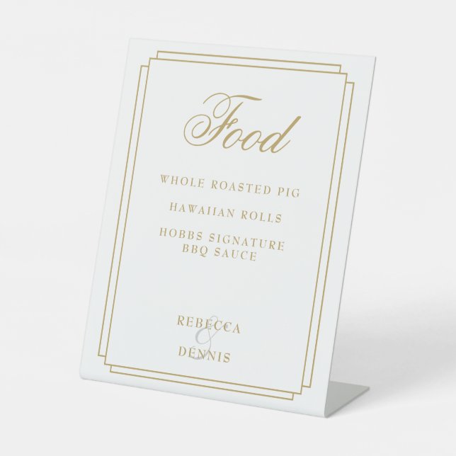 Art Deco Elegant Chic Gold Food Menu Pedestal Sign (Front)