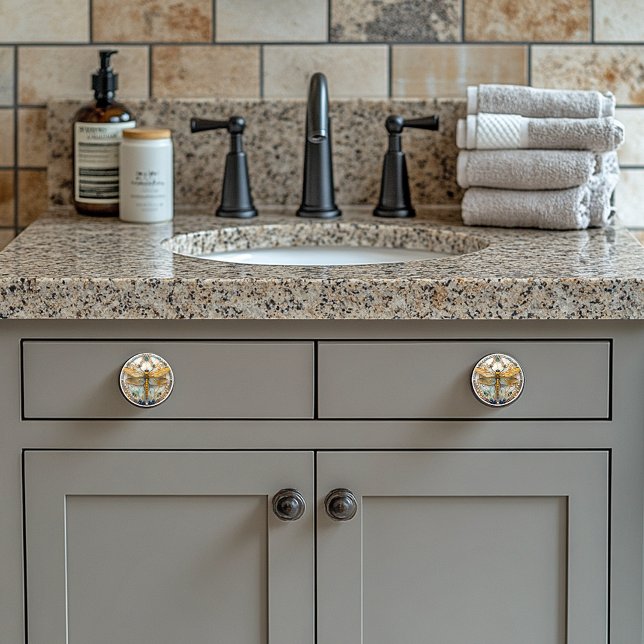 Art Deco Elegant Dragonfly Gold  Turquoise Pearls Ceramic Knob (Creator Uploaded)