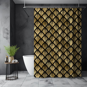 Art Deco Elegant Fan Pattern Black Gold Shower Curtain