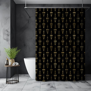 Art Deco Elegant Gold Chandelier Pattern Black Shower Curtain