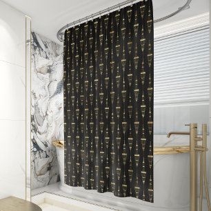 Art Deco Elegant Gold Chandelier Pattern Black Shower Curtain