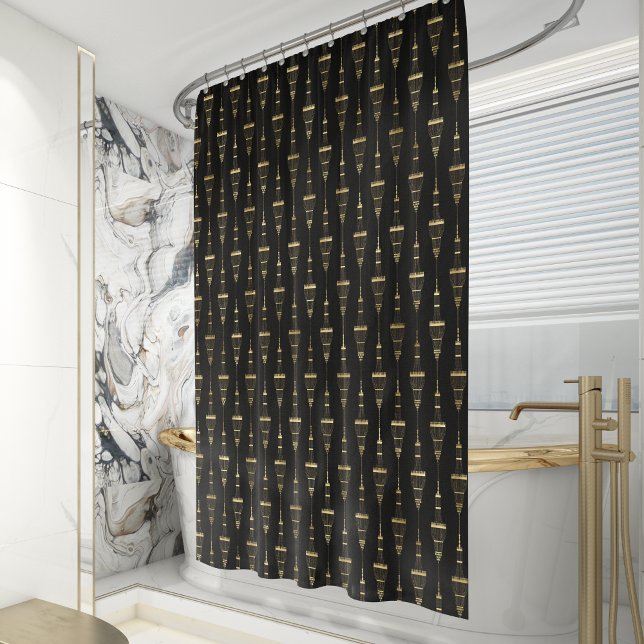 Art Deco Elegant Gold Chandelier Pattern Black Shower Curtain (Creator Uploaded)