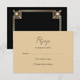Art Deco Elegant Gold Frame Black RSVP Card