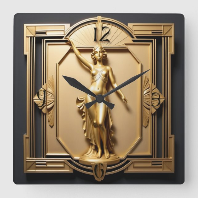 Art Deco Elegant Gold  Square Wall Clock (Front)