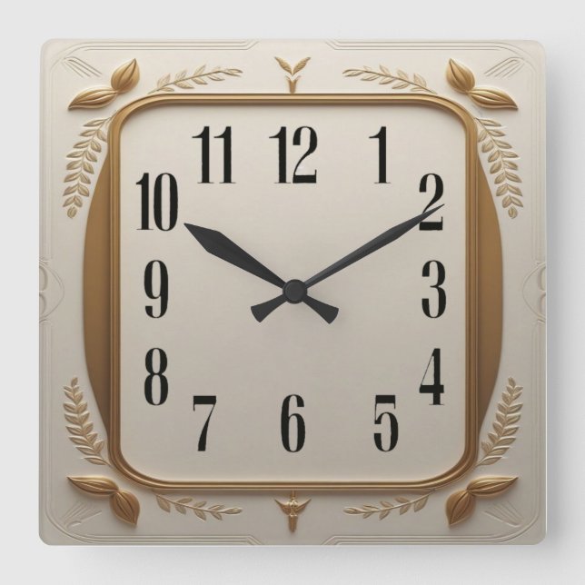 Art Deco Elegant Gold Square Wall Clock (Front)