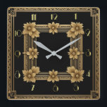 Art Deco elegant gold Square Wall Clock<br><div class="desc">Great clock design. You will love it like others. Be free to use this design for other product you like or to customise and add your text. Follow me for more. Thank you. Have a nice day.</div>