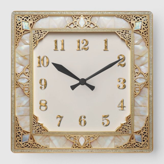 Art Deco Elegant Gold Square Wall Clock (Front)