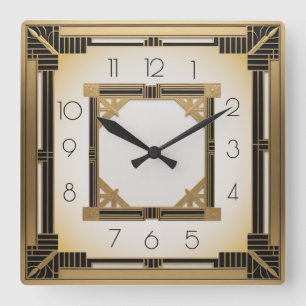 Art Deco Elegant Gold Square Wall Clock