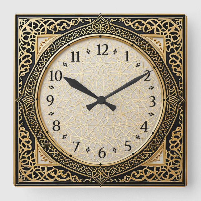 Art Deco Elegant Gold Square Wall Clock (Front)