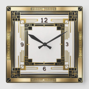 Art Deco Elegant Gold Square Wall Clock