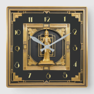 Art Deco Elegant Gold Square Wall Clock