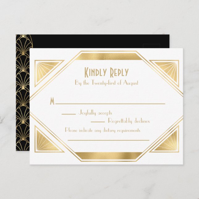 Art Deco elegant Great Gatsby RSVP Invitation Post (Front/Back)