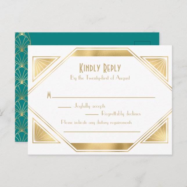 Art Deco elegant Great Gatsby RSVP Invitation Post (Front/Back)