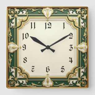 Art Deco Elegant Green Square Wall Clock