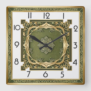 Art Deco Elegant Green Square Wall Clock