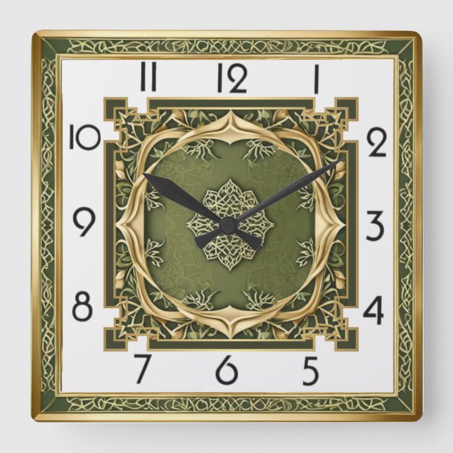Art Deco Elegant Green Square Wall Clock (Front)