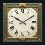 Art Deco Elegant Green Square Wall Clock<br><div class="desc">Great clock design. You will love it like others. Be free to use this design for other product you like or to customise and add your text. Follow me for more. Thank you. Have a nice day.</div>