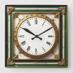 Art Deco Elegant Green Square Wall Clock