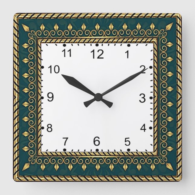 Art Deco Elegant Green Square Wall Clock (Front)