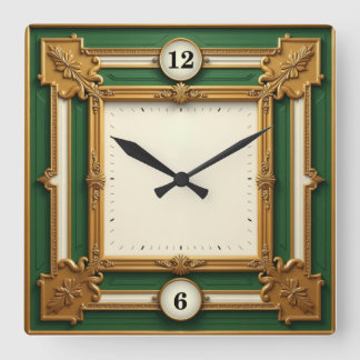 Art Deco Elegant Green Square Wall Clock