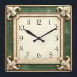 Art Deco Elegant Green Square Wall Clock<br><div class="desc">Great clock design. You will love it like others. Be free to use this design for other product you like or to customise and add your text. Follow me for more. Thank you. Have a nice day.</div>