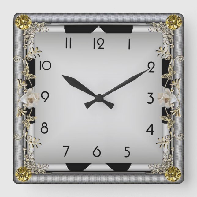 Art Deco Elegant Grey Square Wall Clock (Front)