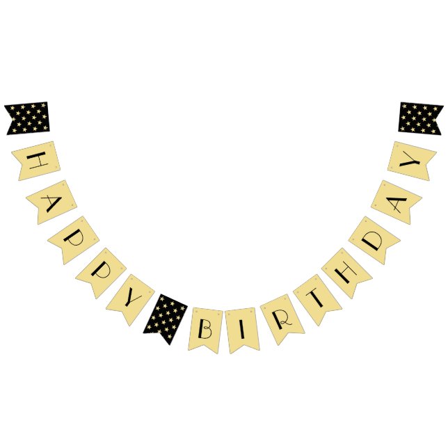 Art Deco Elegant Happy Birthday Black Gold Decor Bunting (All)