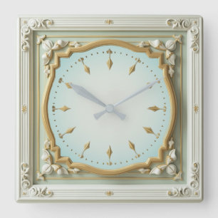 Art Deco Elegant Mint Square Wall Clock