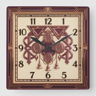 Art Deco Elegant Pink Square Wall Clock