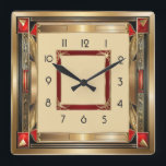Art Deco elegant red and gold Square Wall Clock<br><div class="desc">Great clock design. You will love it like others. Be free to use this design for other product you like or to customise and add your text. Follow me for more. Thank you. Have a nice day.</div>