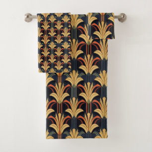 Art Deco Elegant Red Gold Black Bath Towel Set