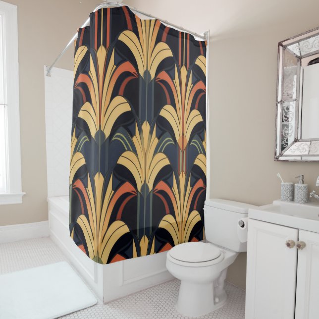 Art Deco Elegant Red Gold Black Shower Curtain (In Situ)