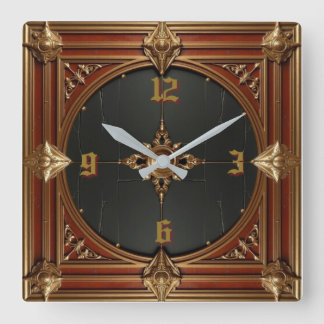Art Deco Elegant Red Square Wall Clock