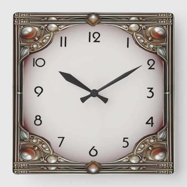 Art Deco Elegant Square Wall Clock (Front)