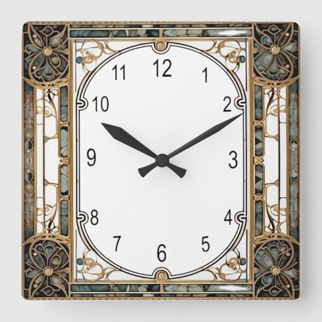 Art Deco Elegant Square Wall Clock (Front)