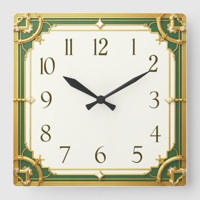 Art Deco Elegant Square Wall Clock (Front)