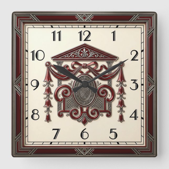 Art Deco Elegant Square Wall Clock (Front)