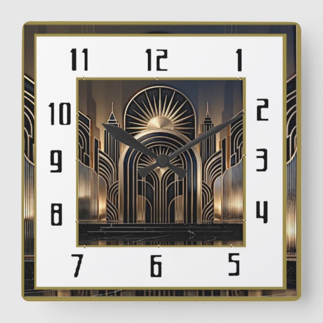 Art Deco Elegant Square Wall Clock (Front)