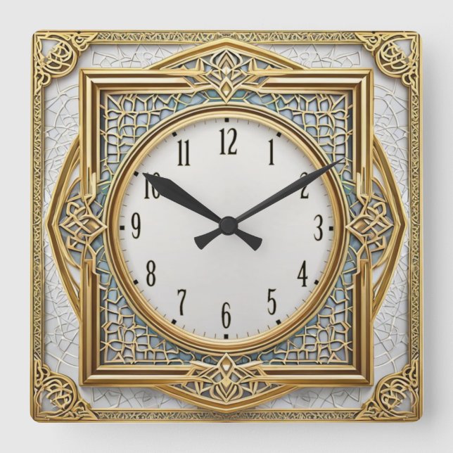 Art Deco Elegant Square Wall Clock (Front)