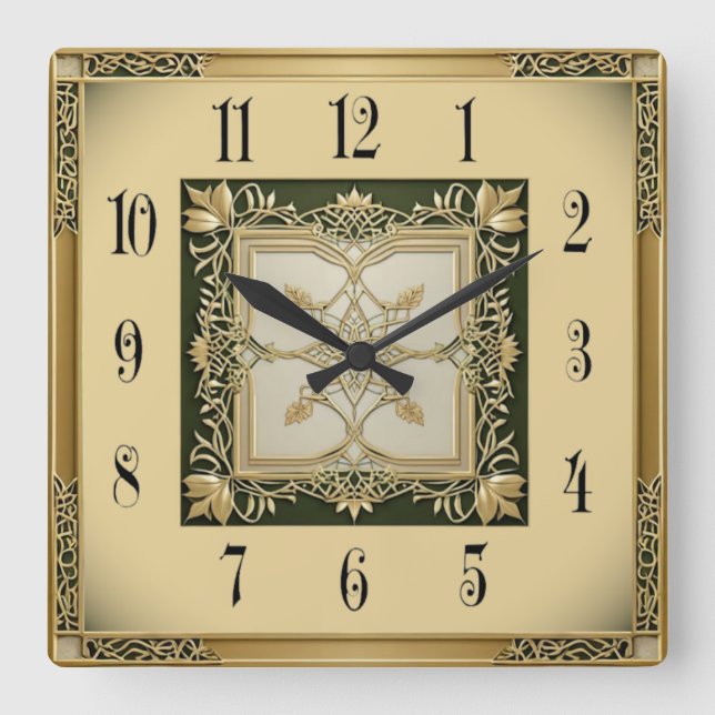 Art Deco Elegant Square Wall Clock (Front)